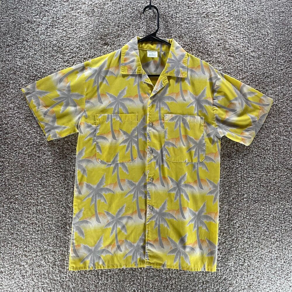 Vintage Tropicana Hawaiian Shirt Mens Small Yellow Floral Short Sleeve Button Up